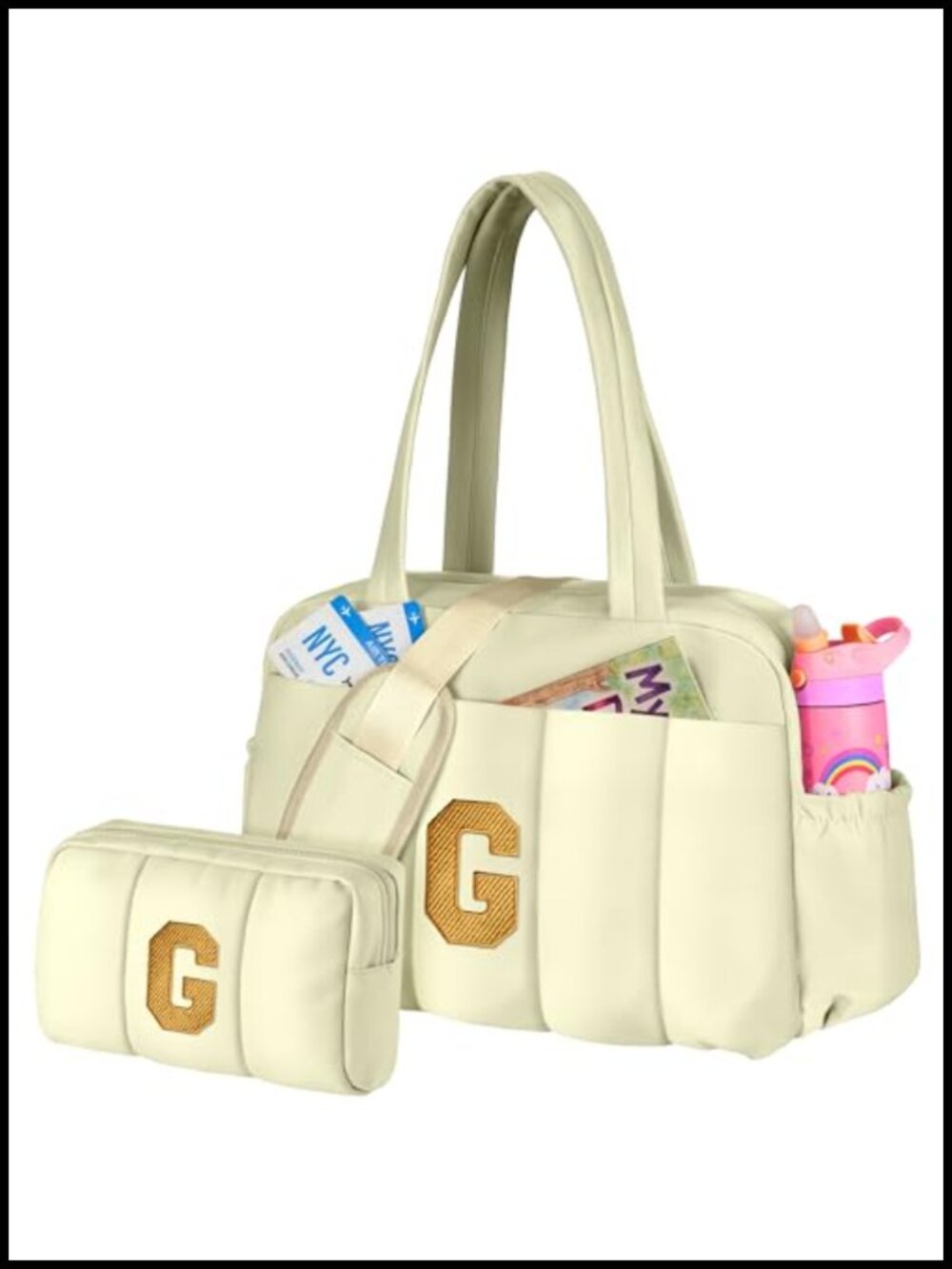 Monogram Initial Duffle Bag with Cosmetic Bag, Carry-on Travel & Gym Weekend